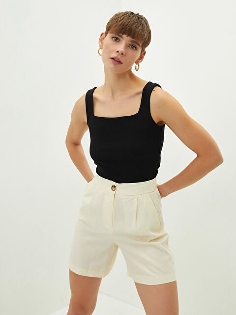 LCW Vision Women's High Waist Loose Fit Pocket Detailed Bermuda Shorts - S1LS60Z8-FDN