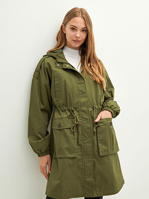 LCW Vision Hooded Plain Pocket Detailed Long Sleeve Oversize Women's Parka - W10047Z8-QQ1