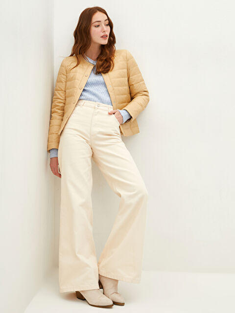 LCWAIKIKI Classic Пуховик Женский Тонкий С Круглым Вырезом, Длинными Рукавами, Карманами и Сумкой Стандартного Кроя - W10615Z8-ECB