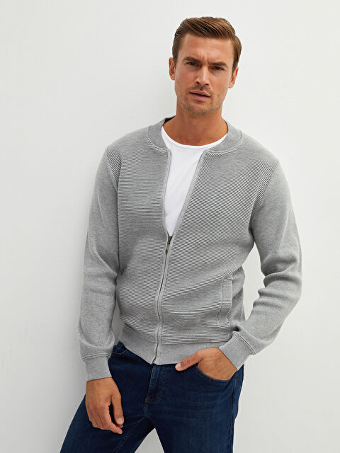 LCWAIKIKI Classic Стандартний візерунок коледж комір облягаючий для чоловіків в'язаний кардиган - W10750Z8-CV5