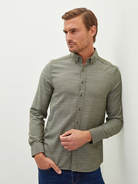 LCWAIKIKI Classic Приталена чоловіча сорочка з довгим рукавом з тканини армюр - W10807Z8-CRR