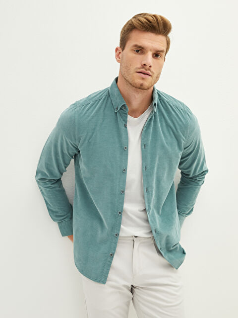 LCWAIKIKI Basic Slim Fit Long Sleeve Velvet Men's Shirt - W10892Z8-GP4