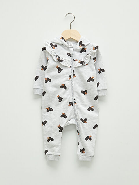 LCW baby Hooded Long Sleeve Printed Baby Girl Zipper Jumpsuit - W11033Z1-LRV