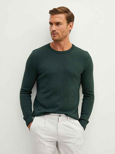 LCWAIKIKI Basic Тонкий мужской трикотажный свитер с круглым вырезом и длинными рукавами - W11438Z8-EFP