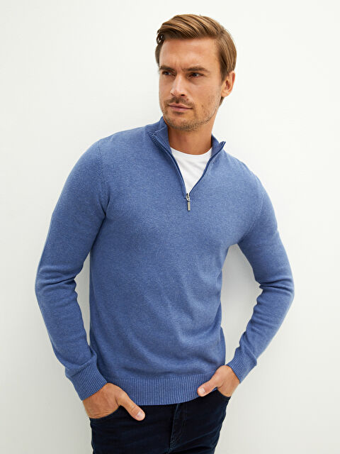 LCWAIKIKI Basic سترة تريكو برج ياقة عالية بسحاب وكم طويل رجال - W11441Z8-E3N