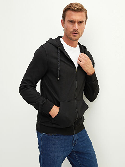 LCWAIKIKI Basic Мужская толстовка на молнии с капюшоном и длинным рукавом - W11466Z8-CVL