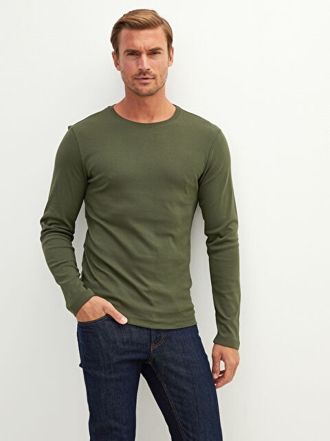 LCWAIKIKI Classic Bisiklet Yaka Uzun Kollu Basic Erkek Tişört - W11508Z8-HDL