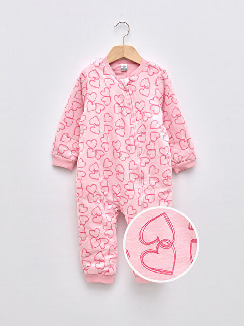 LCW baby Комбинезон на молнии для малышки с круглым вырезом, длинными рукавами и принтом - W12940Z1-LSZ