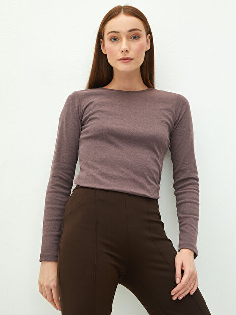 LCWAIKIKI Basic Bisiklet Yaka Düz Uzun Kollu Kadın Tişört - W13897Z8-LCC