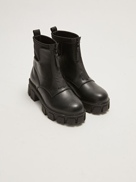 LCW STEPS Leather Look Zippered Thick Sole Women's Boots - W14162Z8-HUC