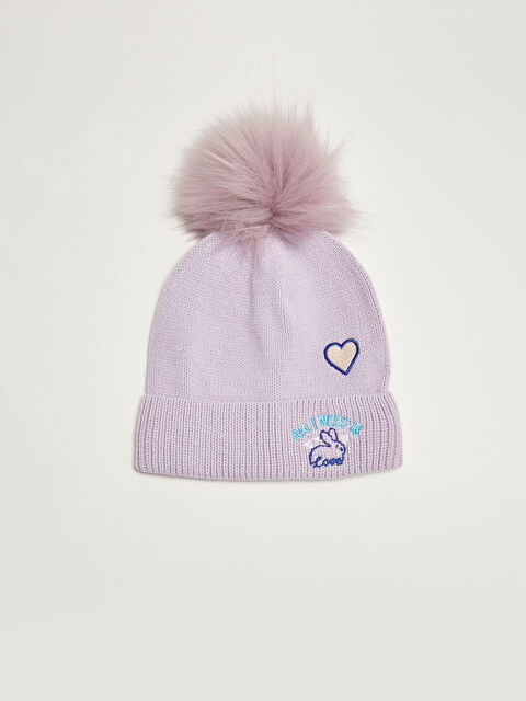 LCW ACCESSORIES Kız Çocuk Ponponlu Nakış Detaylı Triko Bere - W14432Z4-GRL