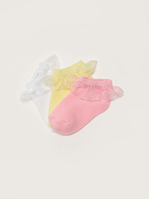 LCW baby Tül Detaylı Kız Bebek Patik Çorap 3'lü - W14616Z1-FZP
