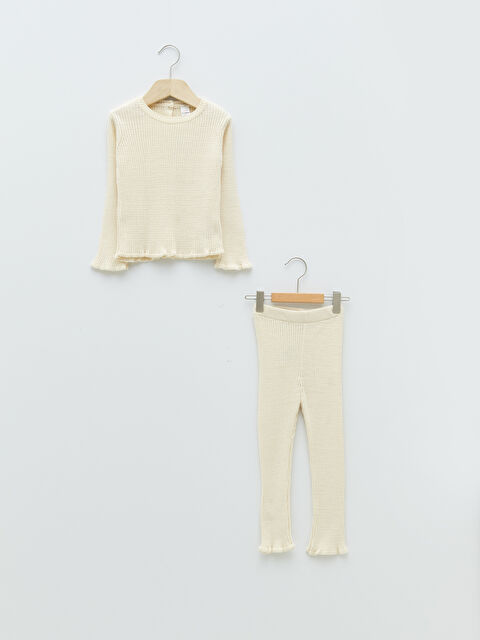 LCW baby Crew Neck Long Sleeve Baby Girl Tricot Sweater and Trousers 2-Pack Set - W15318Z1-FRQ