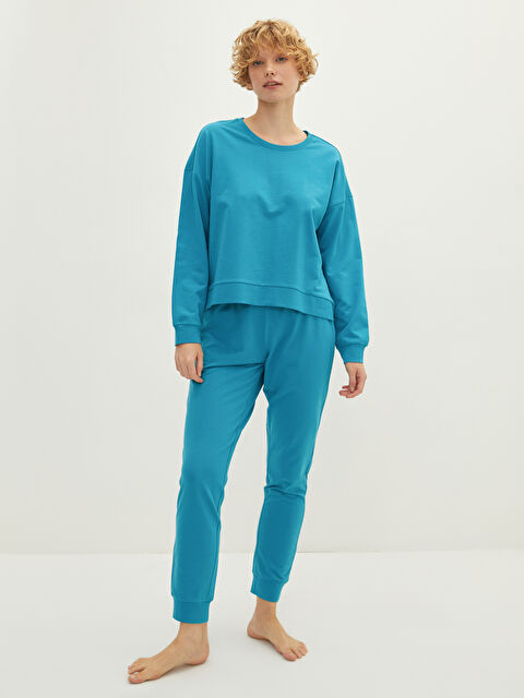 LCW Young Crew Neck Straight Long Sleeve Cotton Women's Pajamas Set - W17178Z8-H7A