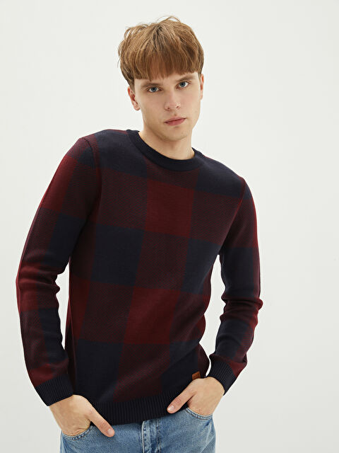 XSIDE Светр чоловічий з круглим вирізом горловини, довгим рукавом, колор-блок, трикотажний - W18054Z8-LLH