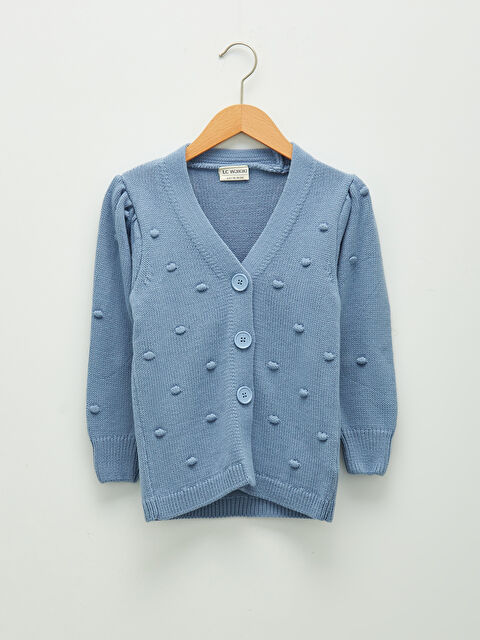 LCW ECO Cardigan en Tricot à Manches Longues pour Filles avec Encolure en V - W18379Z4-UDS