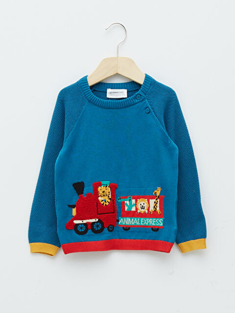 LCW baby Crew Neck Long Sleeve Patterned Baby Boy Tricot Sweater - W1AE48Z1-GWC