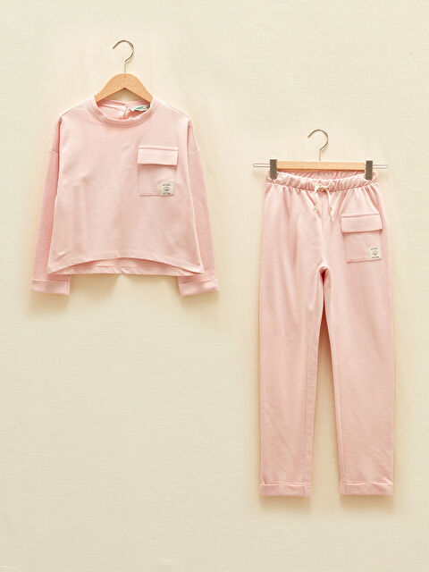 LCW Kids سويتشيرت كم طويل مطبوع بياقة دائرية وبنطلون للبنات - W1AI30Z4-JQ4