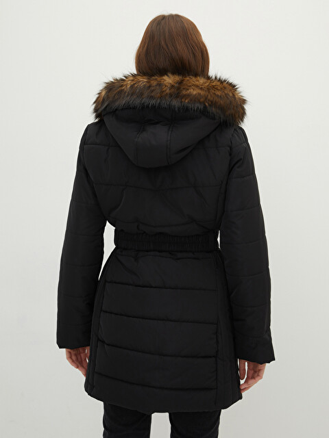 LCWAIKIKI Classic Women's Down Jacket With Hooded Fur Detail Plain
