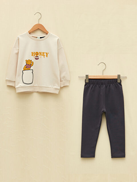 LCW baby Crew Neck Long Sleeve Winnie the Pooh Printed Baby Boy Sweatshirt and Pants 2 Pack - W1AS81Z1-KNB