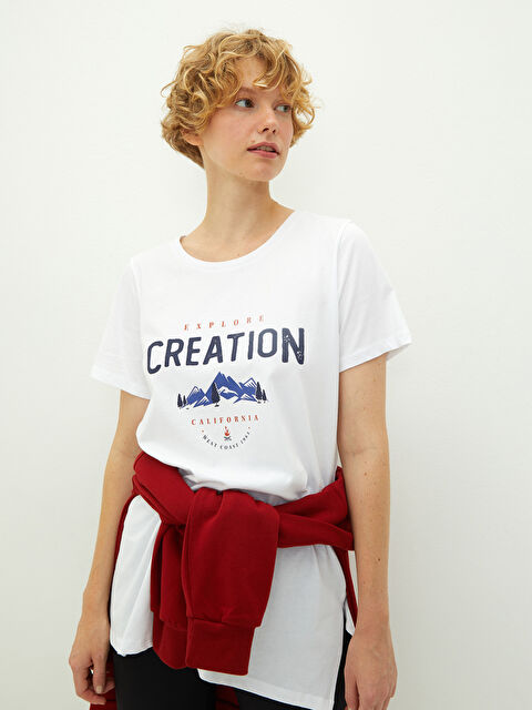 LCW Vision Bisiklet Yaka Baskılı Kısa Kollu Pamuklu Kadın Tunik - W1BN53Z8-E5X