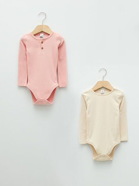 LCW baby Crew Neck Long Sleeve Baby Girl Snap Snap Bodysuit 2 Pack - W1BN54Z1-G3K