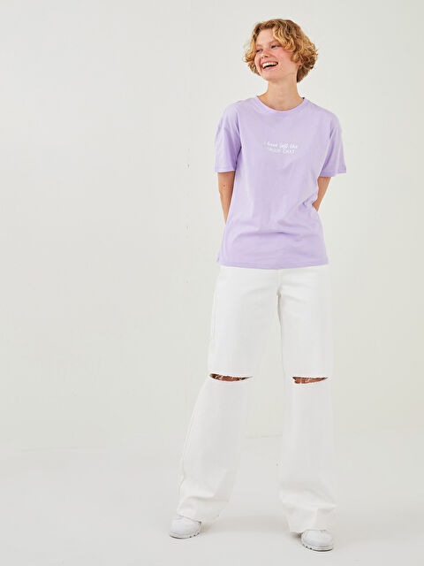 LCW Vision Crew Neck Printed Short Sleeve Cotton Women's T-shirt - W1BV34Z8-G0W