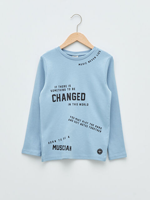 LCW Kids მრგვალი საყელო ნაბეჭდი გრძელმკლავიანი ბამბის მაისური ბიჭებისთვის - W1CG65Z4-GLL