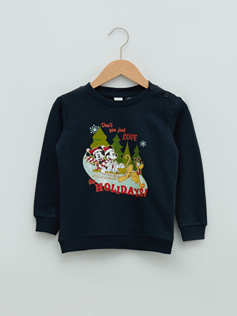 XSIDE Дөңгелек жағалы ұзын жеңді микки маус принтті жаңа жылдық тақырыптағы ұл балаға арналған свитшот әке мен ұл үйлесімі - W1CJ80Z1-HJK