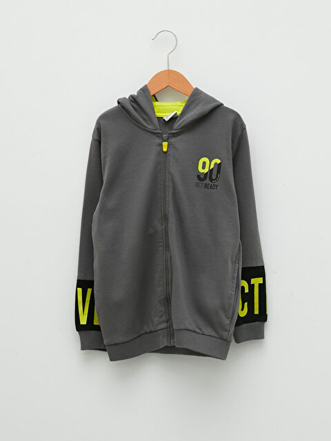 LCW Kids Sweat Zippé à Capuche Imprimé à Manches Longues pour Garçons - W1CP09Z4-H0M