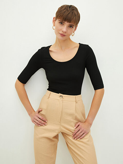 LCW Vision Women's U-Neck Straight Ribbed Crop - W1DR81Z8-CVL