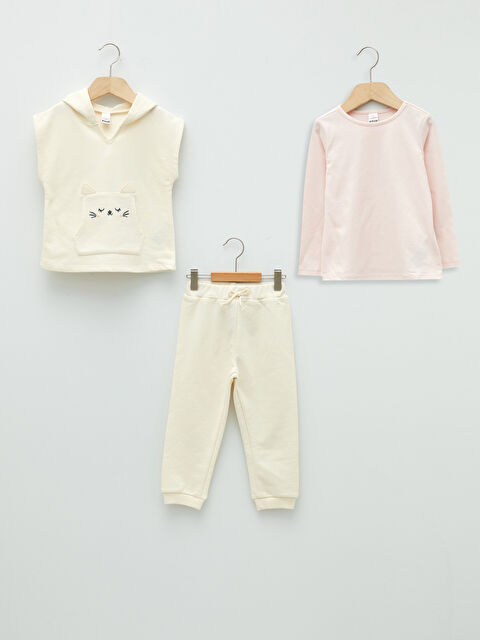 LCW baby Ensemble 3 Pièces T-Shirt Bébé Fille Manches Longues Col Rond, Sweat et Pantalon de Jogging - W1EE72Z1-LXF
