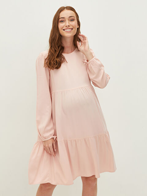 LCWAIKIKI Maternity Bisiklet Yaka Düz Uzun Kollu Gabardin Kumaş Hamile Elbise - W1EI61Z8-G3K
