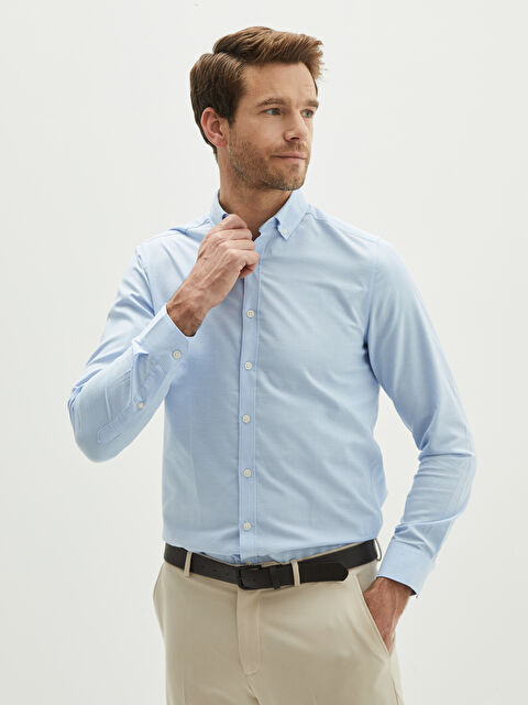 LCW BUSINESS Slim Fit Long Sleeve Oxford Men's Shirt - W1EQ01Z8-CU5