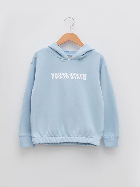 LCW Kids Hooded Printed Long Sleeve Girls' Sweatshirt - W1ES42Z4-FMR