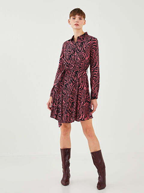 LCW Vision LCW Vision Платье с отложным воротником, длинным рукавом, с принтом, из вискозы для женщин - W1FB03Z8-LT2