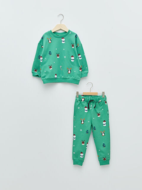 LCW baby Bisiklet Yaka Uzun Kollu Yılbaşı Temalı Erkek Bebek Sweatshirt ve Pantolon 2'li Takım - W1FD44Z1-LRR