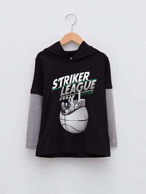 LCW Kids Футболка з капюшоном, з принтом, довгий рукав для хлопчиків - W1FK01Z4-CVL