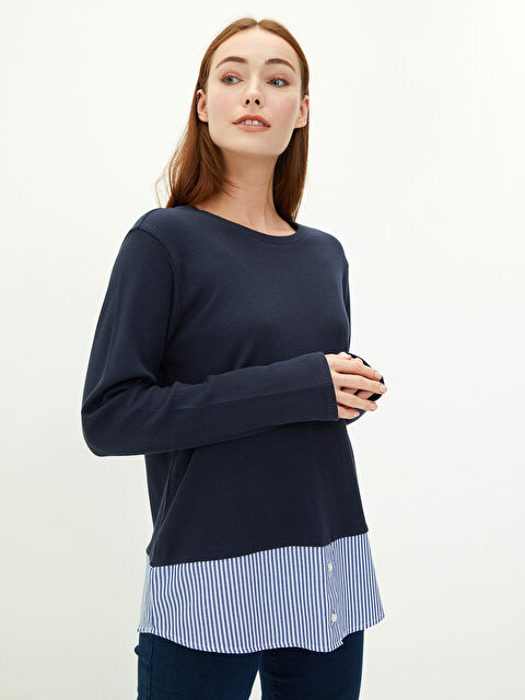 LCWAIKIKI Basic كنزة صوفية برقبة دائرية وأكمام طويلة عادية للسيدات - W1G021Z8-E1J