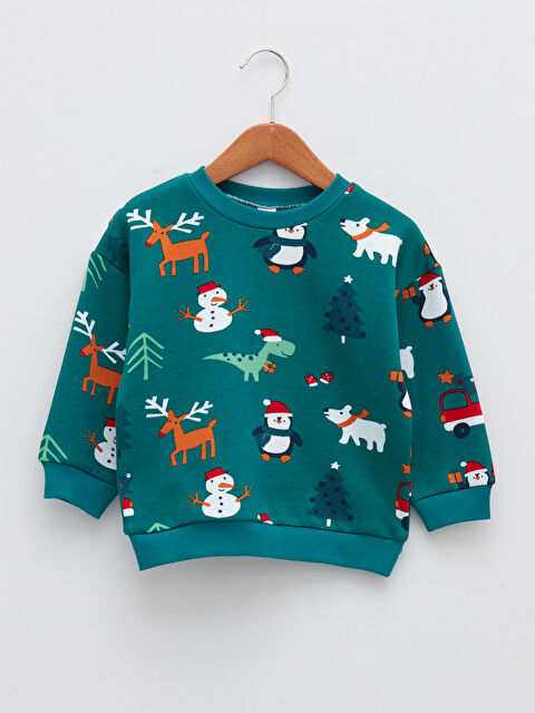 LCW baby Bisiklet Yaka Uzun Kollu Yılbaşı Temalı Erkek Bebek Sweatshirt - W1G867Z1-LU4