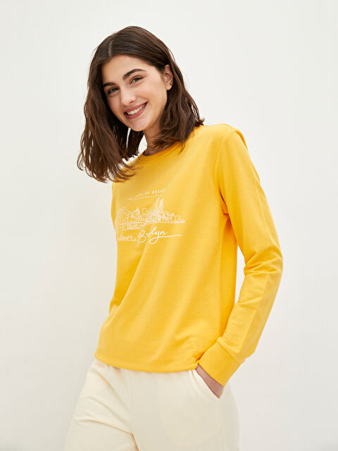 LCW Vision Crew Neck Printed Long Sleeve Women's Sweatshirt - W1GH40Z8-FWN