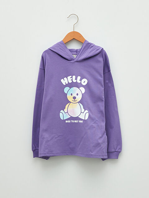 LCW Kids Hooded Printed Long Sleeve Cotton Girls' T-Shirt - W1GO83Z4-GPZ