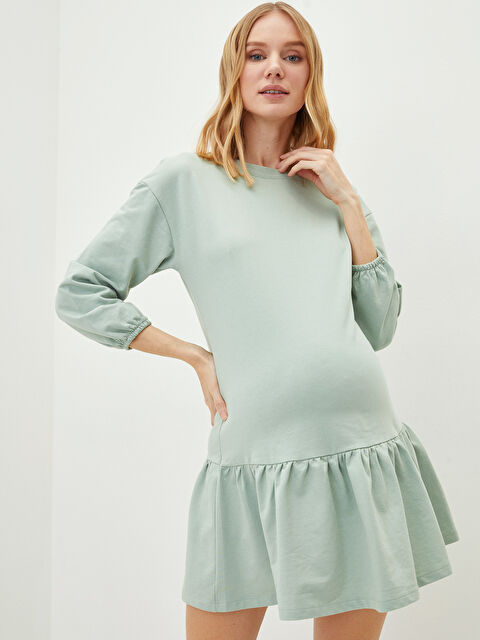 LCWAIKIKI Maternity Crew Neck Straight Long Sleeve A-Line Maternity Dress - W1HF58Z8-FKS