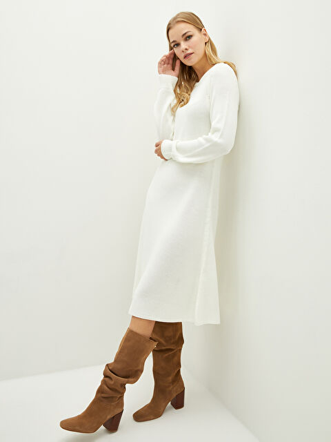 LCWAIKIKI Classic Crew Neck Plain Long Sleeve Women's Knitwear Dress - W1HJ00Z8-R9J
