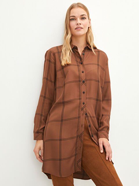 LCWAIKIKI Classic Plaid Long Sleeve Viscose Women's Shirt Tunic - W1HU57Z8-LLL