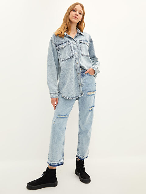 LCW Jeans Yüksek Bel Straight Fit Cep Detaylı Kadın Rodeo Jean Pantolon - W1HV61Z8-311