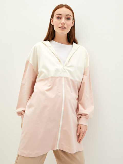 LCW Modest Color-Blocked Long Sleeve Hooded Cardigan - W1I077Z8-SBM