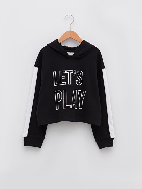 LCW Kids Hooded Text Printed Long Sleeve Girl Sweatshirt - W1I393Z4-CVL
