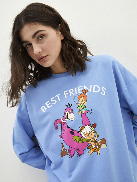 LCW Vision Bisiklet Yaka Taş Devri Baskılı Uzun Kollu Kadın Sweatshirt - W1IC12Z8-GJY