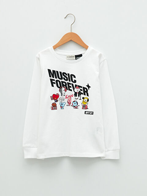 LCW Kids T-shirt Fille Manches Longues Imprimé BT21 Col Rond en Coton - W1IG32Z4-R9K